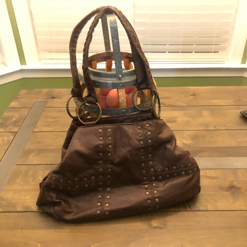 Dark Brown Studded Hobo Bag